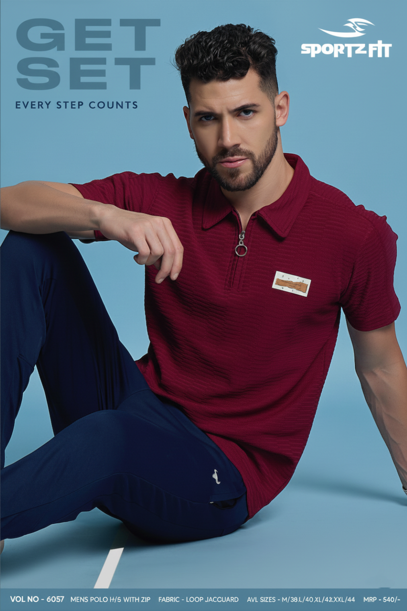 Men Collar Neck T-Shirt  | Burgundy | M |  SBT26